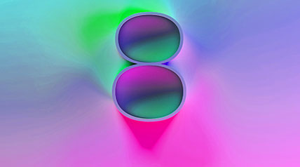 Number 8 with dramatic lighting in pinks, purples, blues and greens